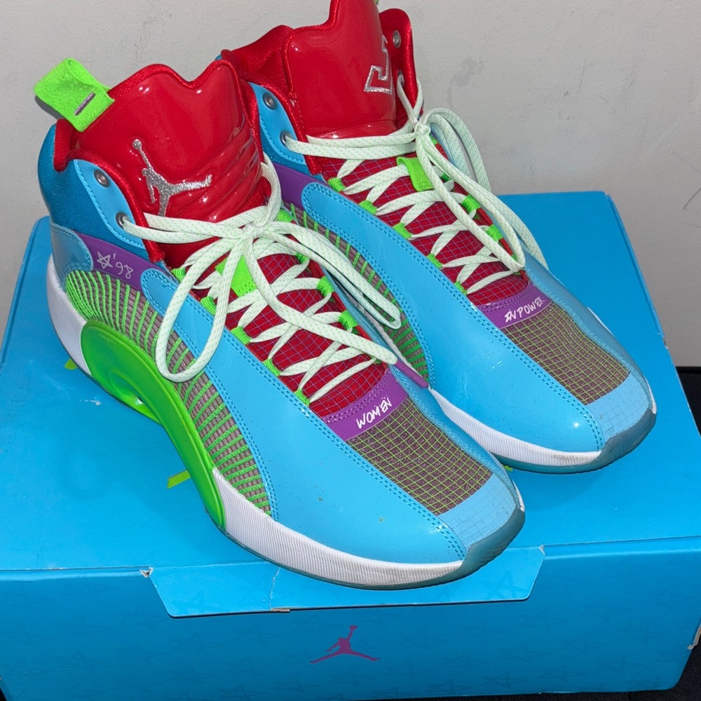 Jordan Men's Bright Blue, Red & Neon Green High-Top Basketball Shoes